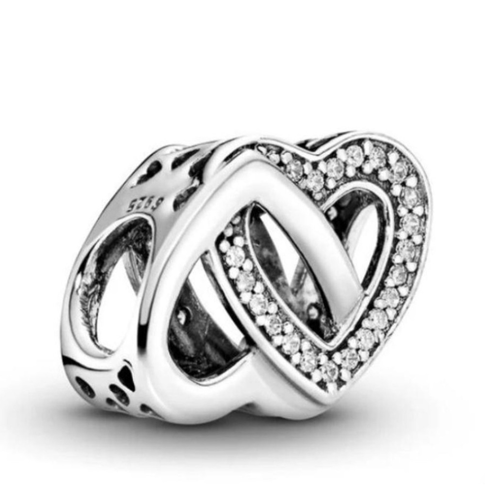 Pandora Silver Interlocking Heart Ring with Sparkling Accents